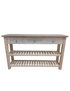 Consolle legno 3 cassetti e 2 ripiani 155x40cm h.93cm