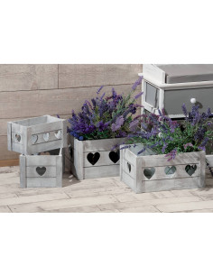 Cassetta in Legno Shabby Chic con Cuori Intagliati - 4...