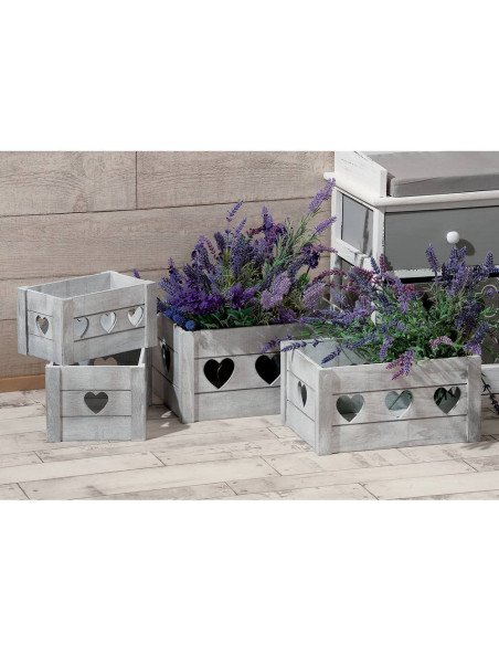 Cassetta in Legno Shabby Chic con Cuori Intagliati - 4 Misure h.14/15/18/20 cm