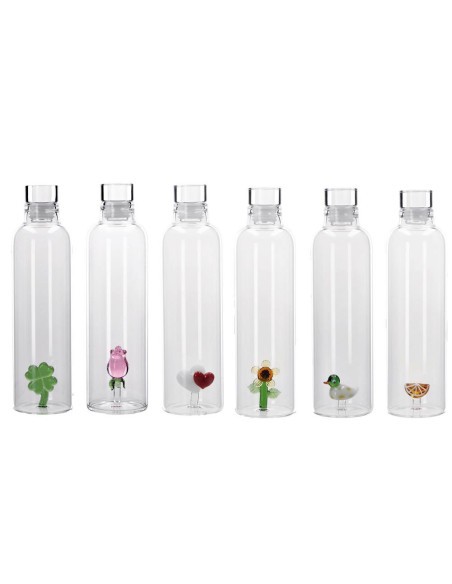 Bottiglia Vetro Borosilicato 550 ml con Decorazione Interna – 6 Varianti