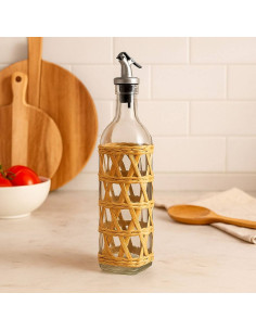 Portaolio in vetro e rafia 500 ml con beccuccio 2