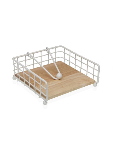 Porta tovaglioli bianco con base in legno