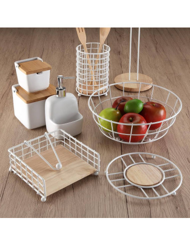 Porta tovaglioli bianco con base in legno