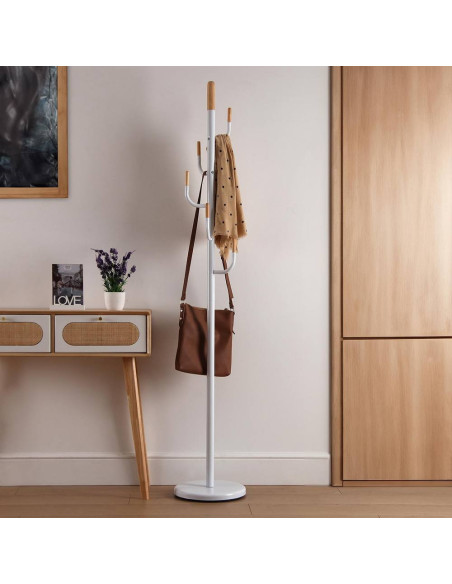 Appendiabiti bianco 5 ganci h.174cm - con ganci in legno design moderno