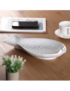Decorazione Pesce in Ceramica Bianca Lucida 28cm 2