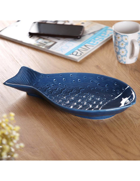 Decorazione Pesce in Ceramica Blu Navy Lucida 28cm