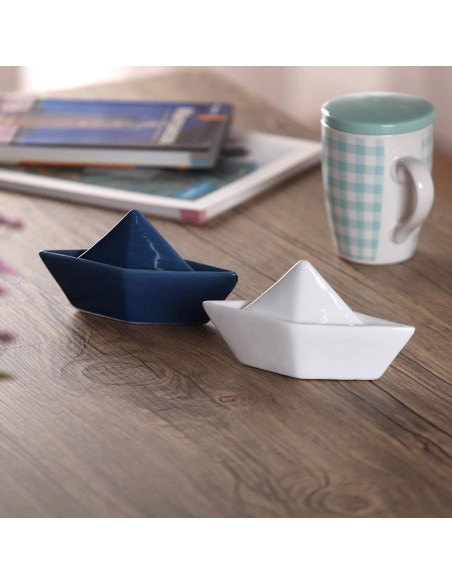 Decorazione Barca in Ceramica Blu Navy Design Origami
