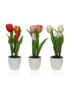 Tulipano Artificiale in Vasetto Bianco 20cm - 3 Colori...