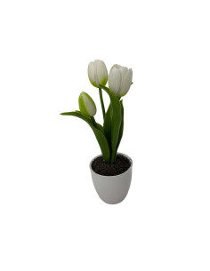 Tulipano Artificiale in Vasetto Bianco 20cm - 3 Colori... 2