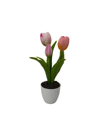Tulipano Artificiale in Vasetto Bianco 20cm - 3 Colori Assortiti