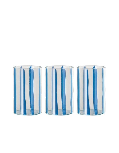 Set 3 Bicchieri 45cl in Vetro Borosilicato a Righe Colorate