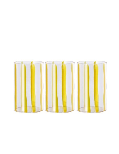 Set 3 Bicchieri 45cl in Vetro Borosilicato a Righe Colorate