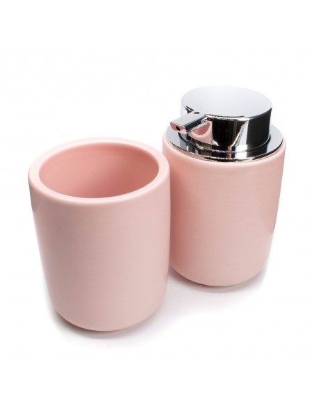 Set 2 pezzi da bagno in ceramica rosa