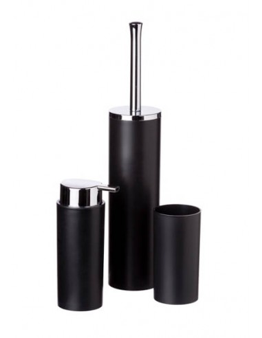 Set 3 pezzi bagno plastica Nero e cromato