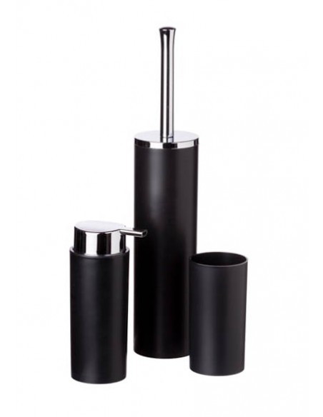 Set 3 pezzi bagno plastica Nero e cromato