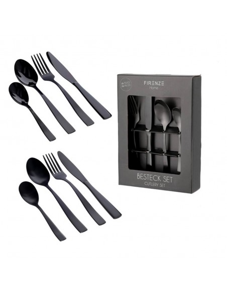 Set di posate, nero lucido 16 pz.
