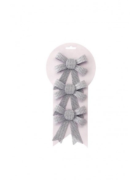 Set 3 Fiocchi Goffrati BIANCHI e ARGENTO 9x11cm