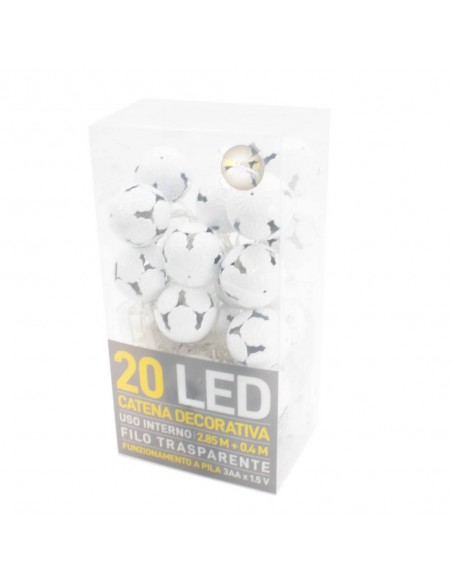 Catena decorativa 20 LED a batteria 2,85m Palline in Ferro bianco, Bianco Luce Calda Mod.2