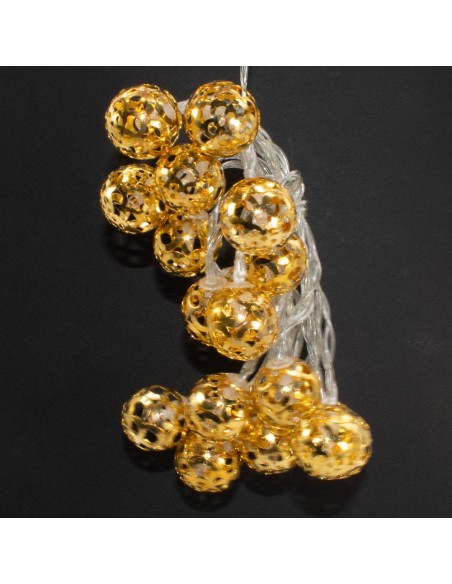 Catena decorativa 20 LED a batteria 2,85m Palline in Ferro oro, Luce Champagne Mod.1