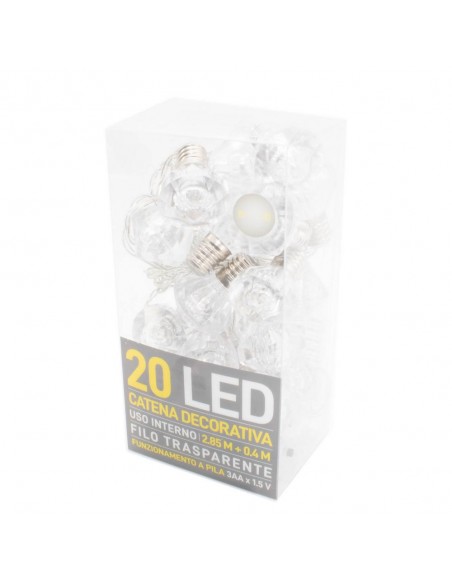 Catena decorativa 20 LED a batteria 2,85m Diamanti plexiglass, Bianco Luce Fredda