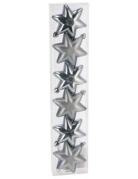 Confezione 6 stelle Natalizie ARGENTO da appendere diam.7,5 h.3cm