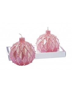 Set 2 Candele mod.Pallina di Natale ROSA diam.7,5cm