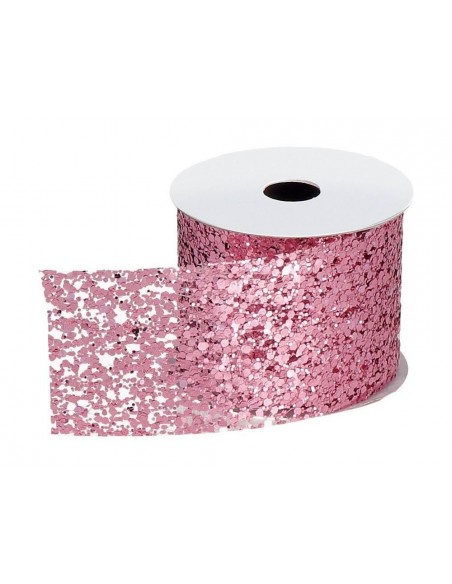 Nastro Natalizio Brillantinato ROSA  7x270cm
