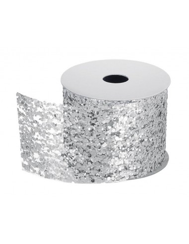 Nastro Natalizio Brillantinato ARGENTO  7x270cm