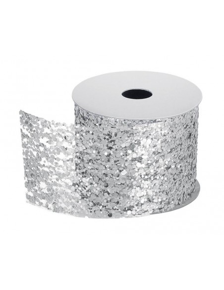 Nastro Natalizio Brillantinato ARGENTO  7x270cm