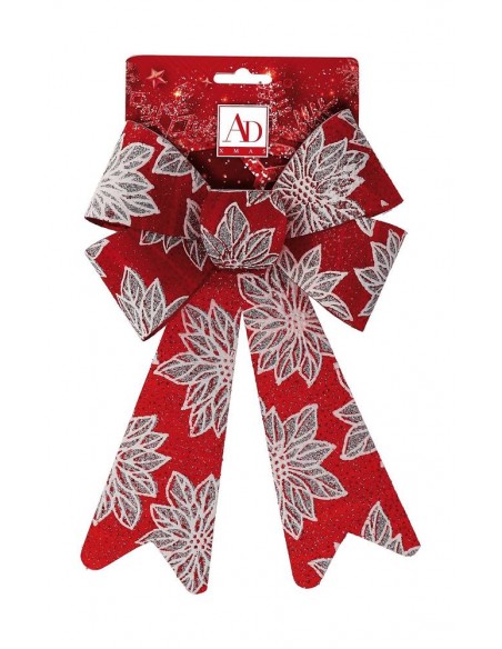 Fiocco Natalizio in tessuto decorato ROSSO 18x24cm