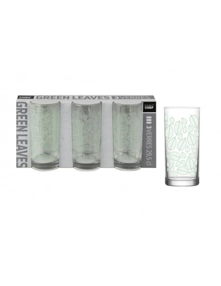 Set 3 bicchieri in vetro GREEN LEAVES 29.5cl