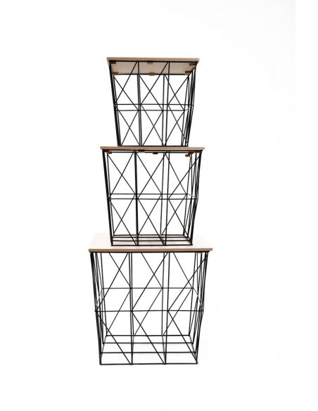 Tavolino d'appoggio Quadrato in ferro Nero e Legno M