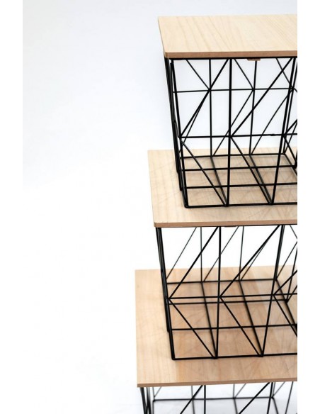 Tavolino d'appoggio Quadrato in ferro Nero e Legno M