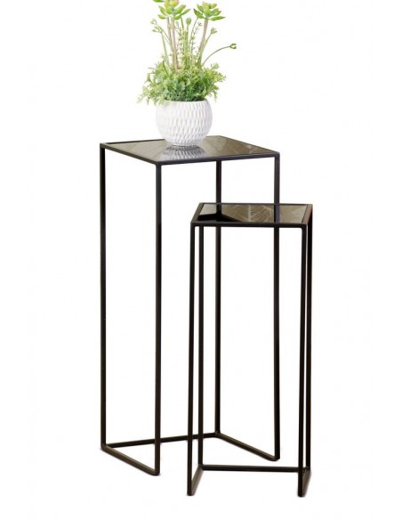 Tavolo alto Quadrato Nero in Ferro e vetro h.60cm/h.70cm