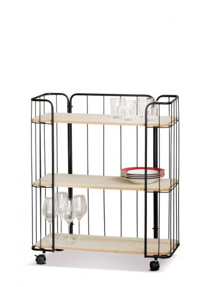 Carrello 3 ripiani in ferro e MDF 69x31cm h.78cm