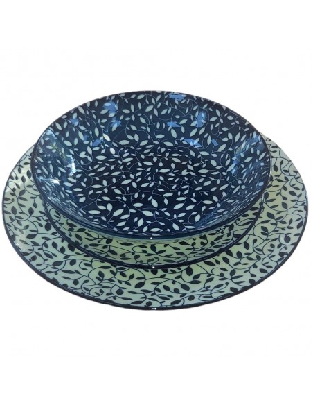 Servizio di Piatti in ceramica Foglie Bianco/Blu 18PZ