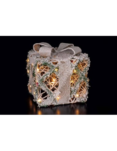 Pacco regalo Rattan 40 Led 25x25cm h.30cm