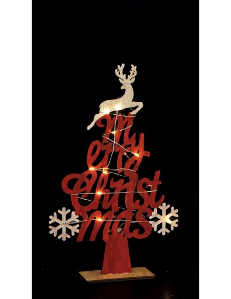 Albero MERRY CHRISTMAS in legno 12 led 18,5x10cm h.30cm