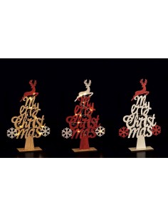 Albero MERRY CHRISTMAS in legno 12 led 18,5x10cm h.30cm