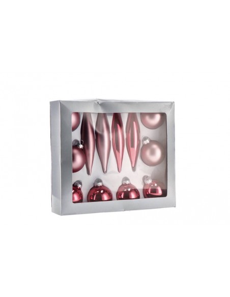 Set 12 Palline di natale in vetro Rosa Mix