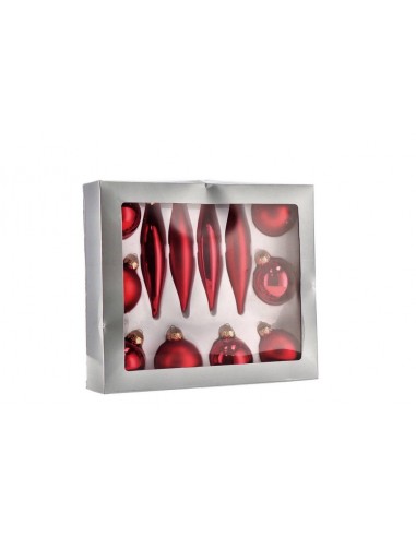 Set 12 Palline di natale in vetro Rosse Mix