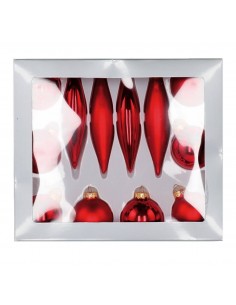 Set 12 Palline di natale in vetro Rosse Mix 2