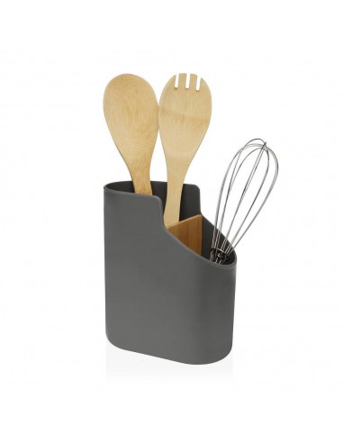 Porta Utensili 2 scomparti bambù Grigio