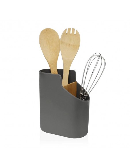 Porta Utensili 2 scomparti bambù Grigio