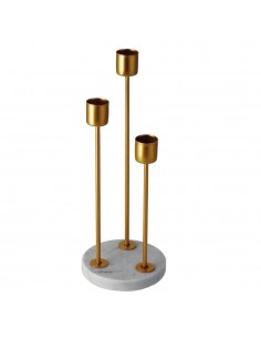 Porta candela metallo - marmo 3 candele diam.9cm h.24cm