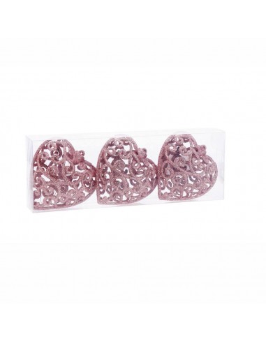 Set 3 palline albero m.cuore brillantinato...