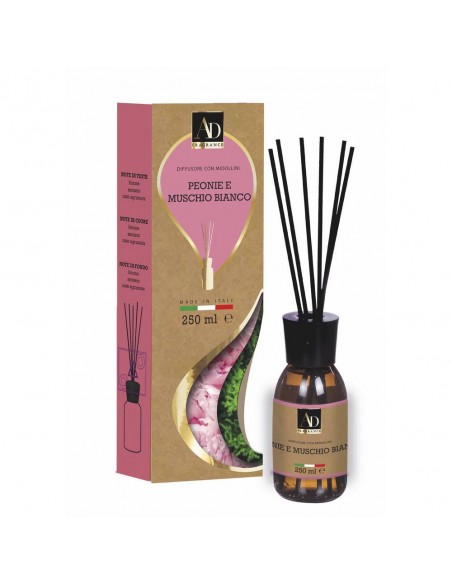 Diffusore di fragranza con midollini PEONIA e MUSCHIO BIANCO 250ml