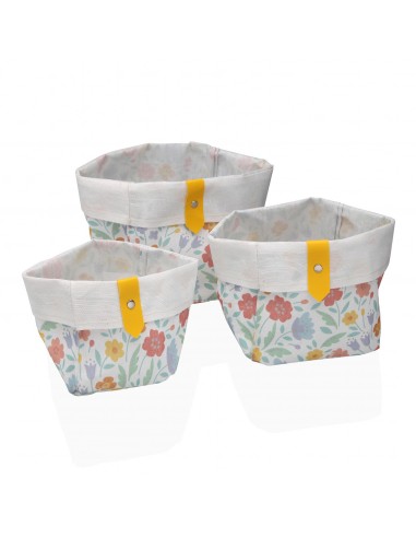 Set 3 ceste quadrate flandes fiori con giallo