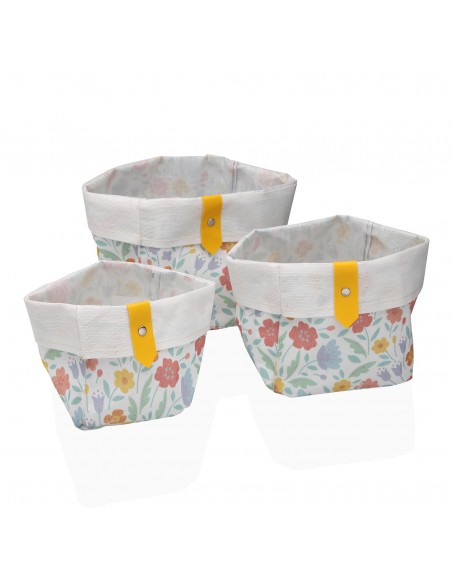 Set 3 ceste quadrate flandes fiori con giallo